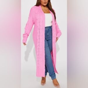 Women's New BARBIE Pink Cable Knit Long Cardigan Sweater